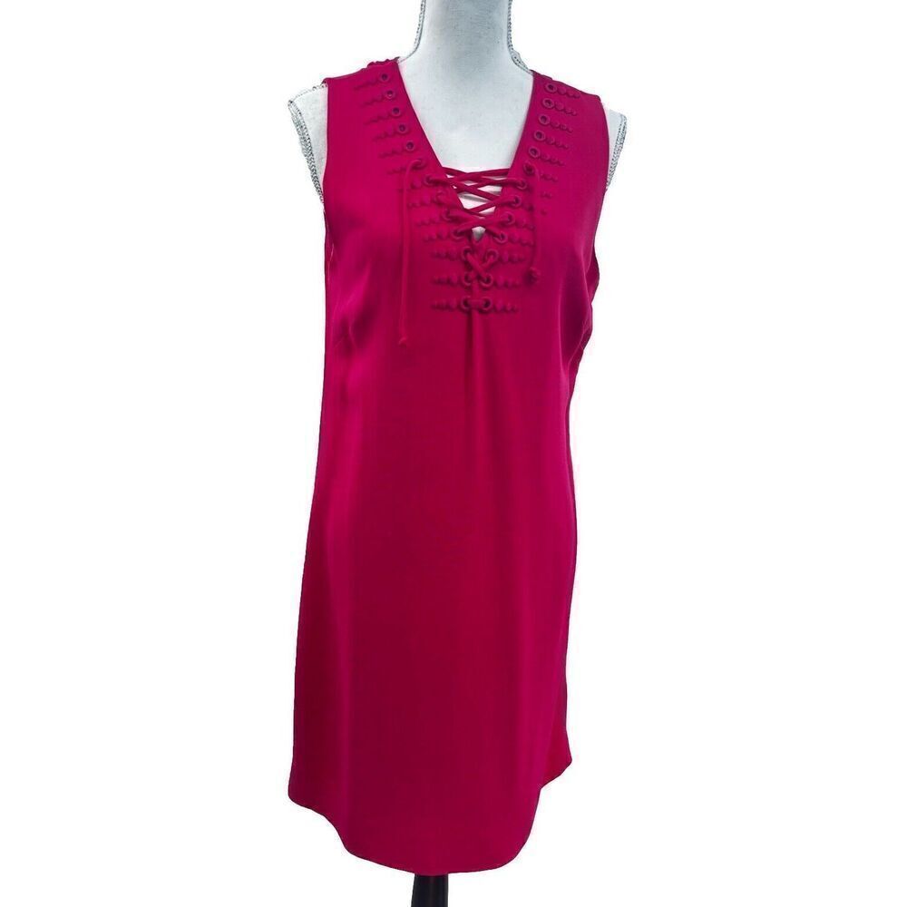 etcetera Short Sleeve V Neck  Tie Closure & Side Zip  dress Size 8 Pink